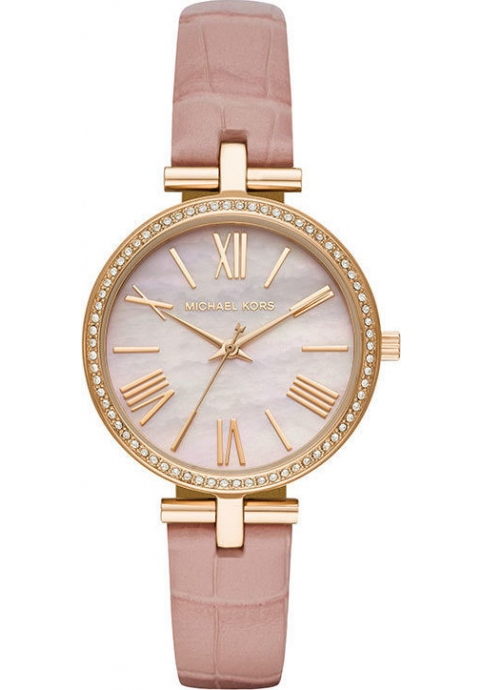 MICHAEL KORS Maci Crystals Three Hands 34mm Gold Stainless Steel Leather Strap