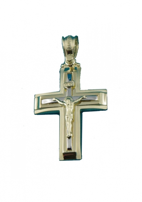 Σταυρός 14 Καράτια Xρυσο με λευκόχρυσο  ΤΡΙΑΝΤΟΣ με Εσταυρωμένο