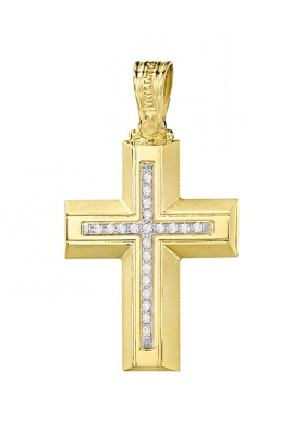 Σταυρός 14 Καράτια Χρυσός και Λευκόχρυσος ΤΡΙΑΝΤΟΣ Γυναικείος με Ζιργκόν