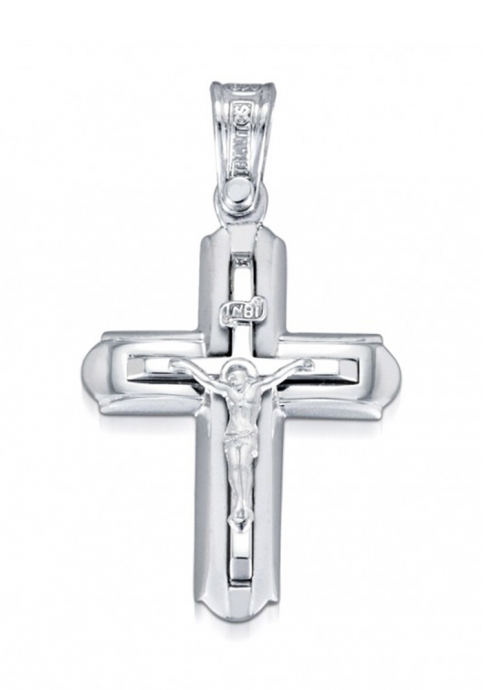 Σταυρός 14 Καράτια Xρυσο και Λευκόχρυσο ΤΡΙΑΝΤΟΣ Ανδρικός με Εσταυρωμένο