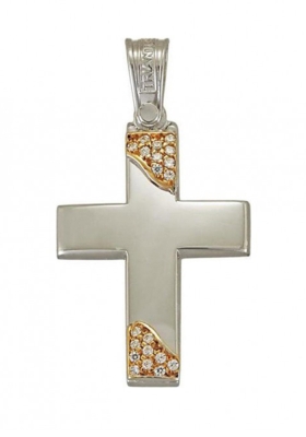 Σταυρός 14 Καράτια Λευκόχρυσο και Ρόζ Χρυσό ΤΡΙΑΝΤΟΣ Γυναικείος με ζιργκόν