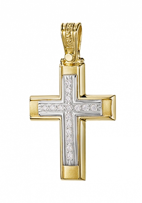 Σταυρός 14 Καράτια Χρυσός και Λευκόχρυσος ΤΡΙΑΝΤΟΣ με Ζιργκόν