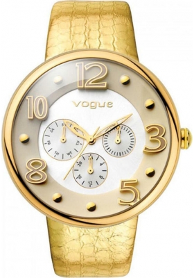 Vogue Ladies Dome Multifunction Gold Leather Strap