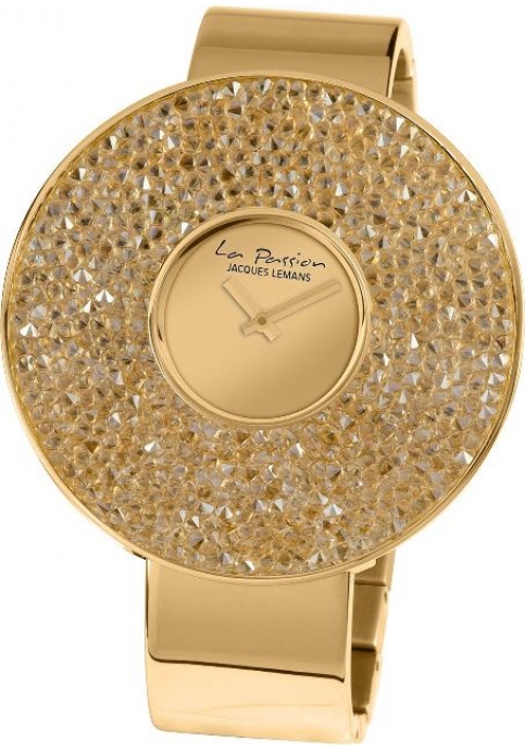 JACQUES LEMANS La Passion Crystals Three Hands Gold Stainless Steel Bracelet